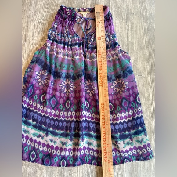 Anthropologie Adiva Purple Boho Pattern Halter Style Top Front Tie Lined Medium. - Picture 10 of 10